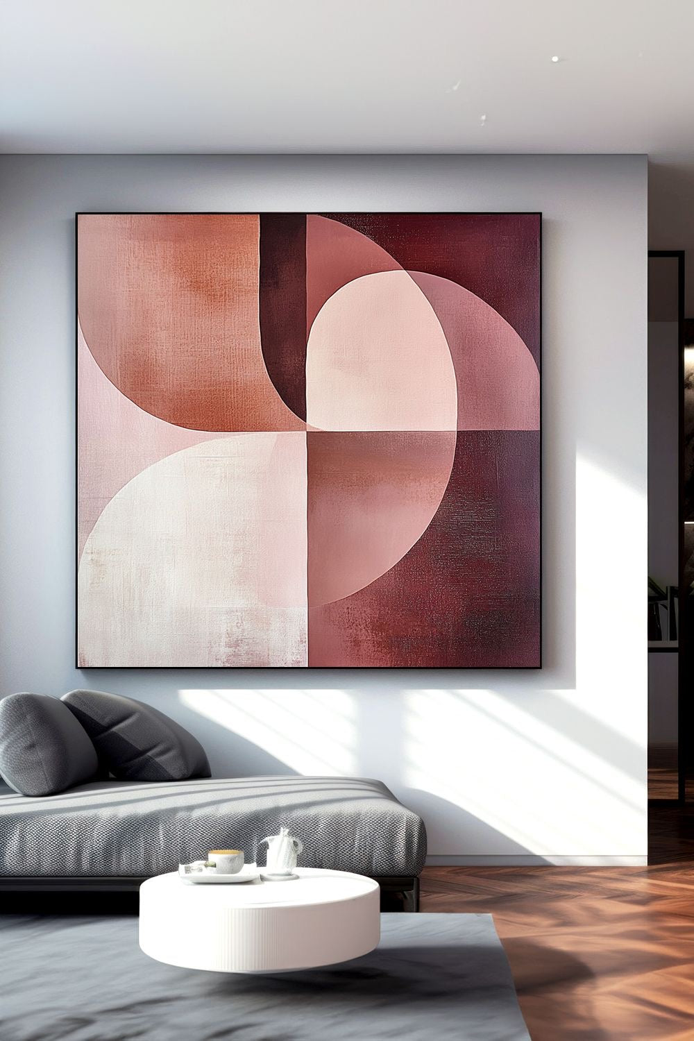 Crimson Eclipse Abstract Wall Art | Modern Geometric Canvas – Wallorah