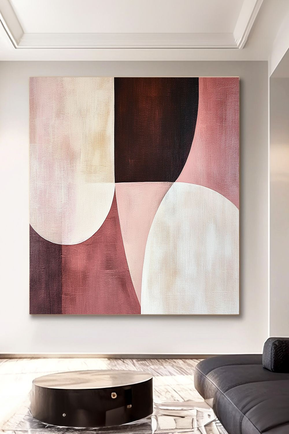 Blush Eclipse Abstract Wall Art | Modern Pink & Burgundy Canvas – Wallorah