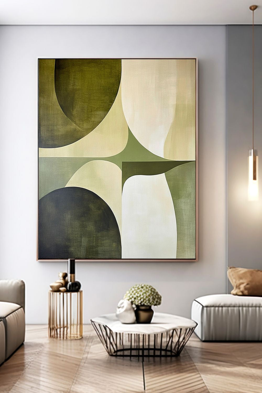 Olive Harmony Abstract Wall Art | Modern Geometric Canvas – Wallorah