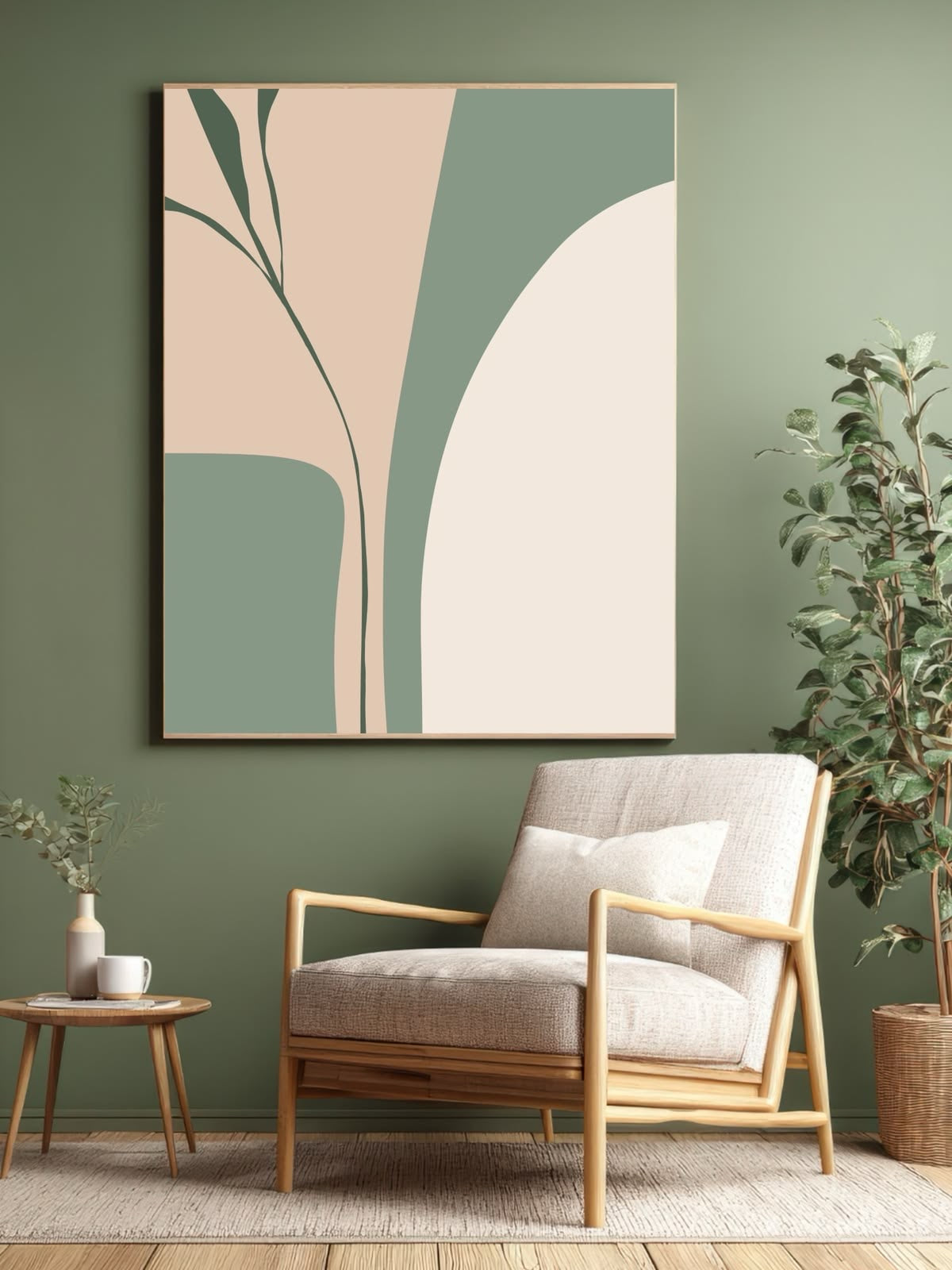 Sage Serenity | Minimalist Botanical Abstract Framed Wall Art