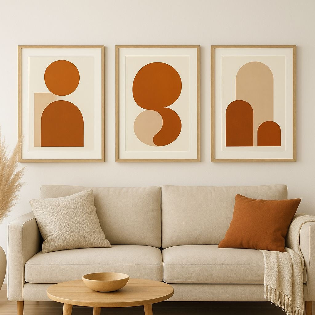 Terra Forms – Modern Geometric Wall Art Set of 3 | Premium Framed Canvas | Terracotta & Beige Minimalist Wall Decor