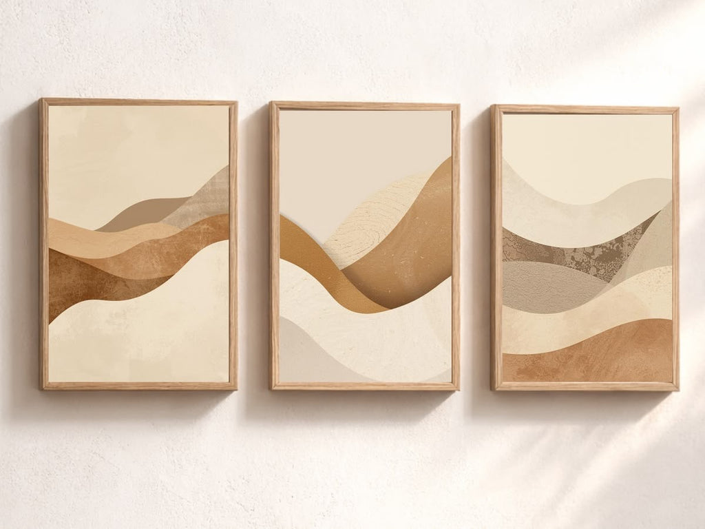 Desert Harmony – Neutral Abstract Wall Art Set of 3 | Premium Framed Canvas | Beige & Earth Tone Minimalist Wall Decor