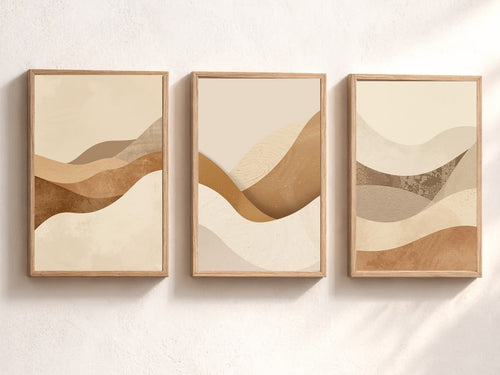 Desert Harmony – Neutral Abstract Wall Art Set of 3 | Premium Framed Canvas | Beige & Earth Tone Minimalist Wall Decor