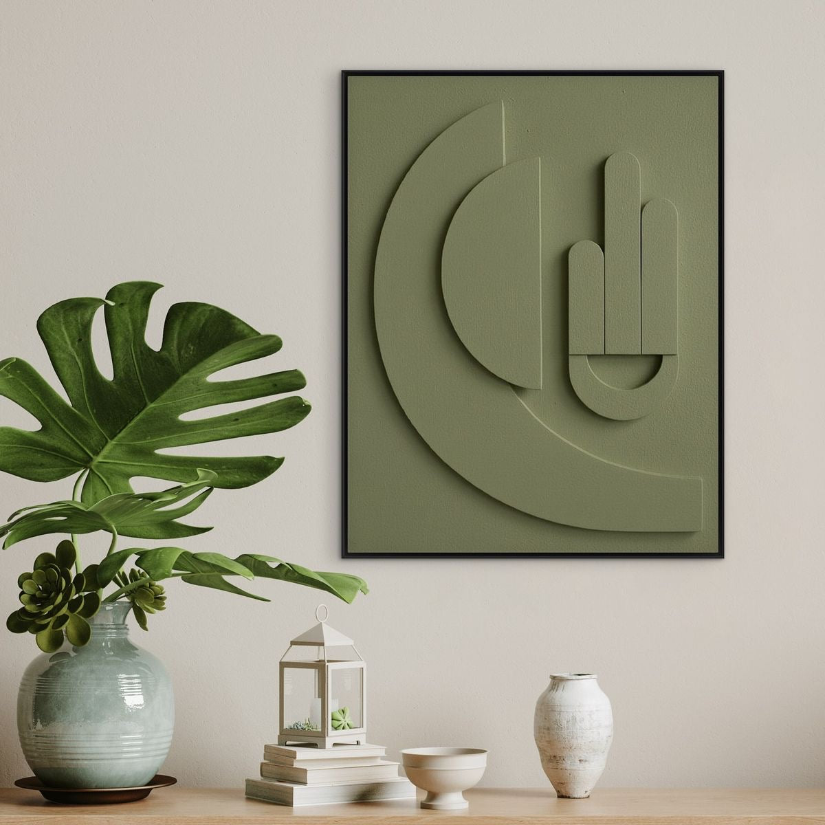 Sage Harmony – Handcrafted 3D Geometric Wall Art on Stretched Wooden Canvas | Wallorah