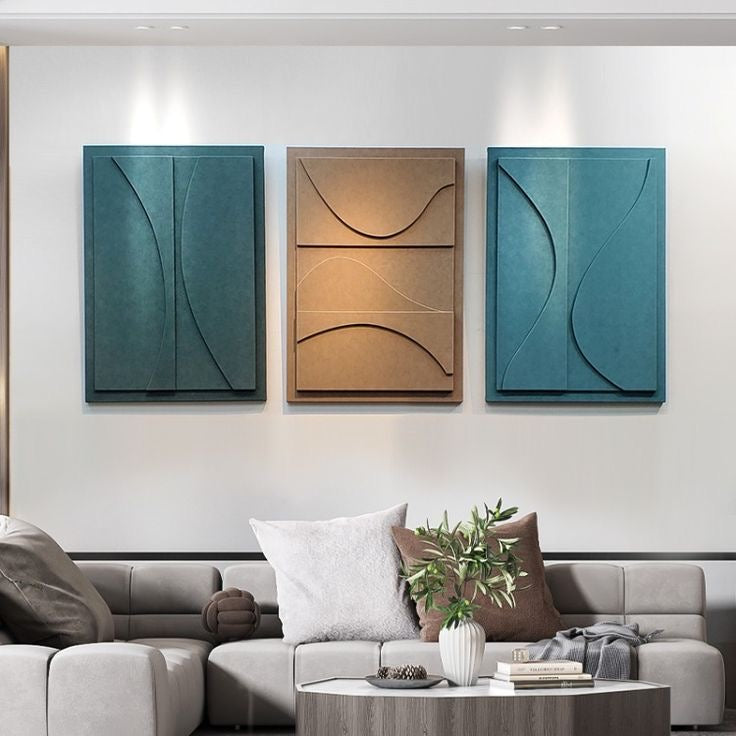 Serenity Curves – Handcrafted Abstract Wall Art (Set of 3) | Stretched Wooden Canvas | Wallorah