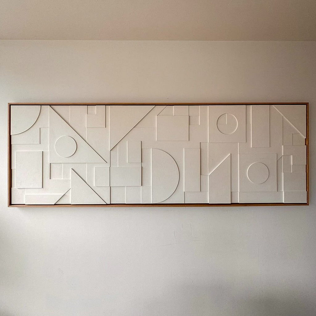 Ivory White Panorama Geometric Relief – Handcrafted Abstract Wall Art on Stretched Wooden Canvas | Wallorah