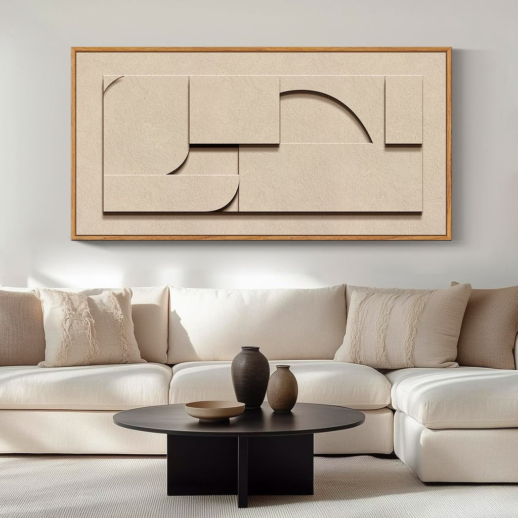 Sand Beige Horizon Relief – Handcrafted Abstract Wall Art on Stretched Wooden Canvas | Wallorah