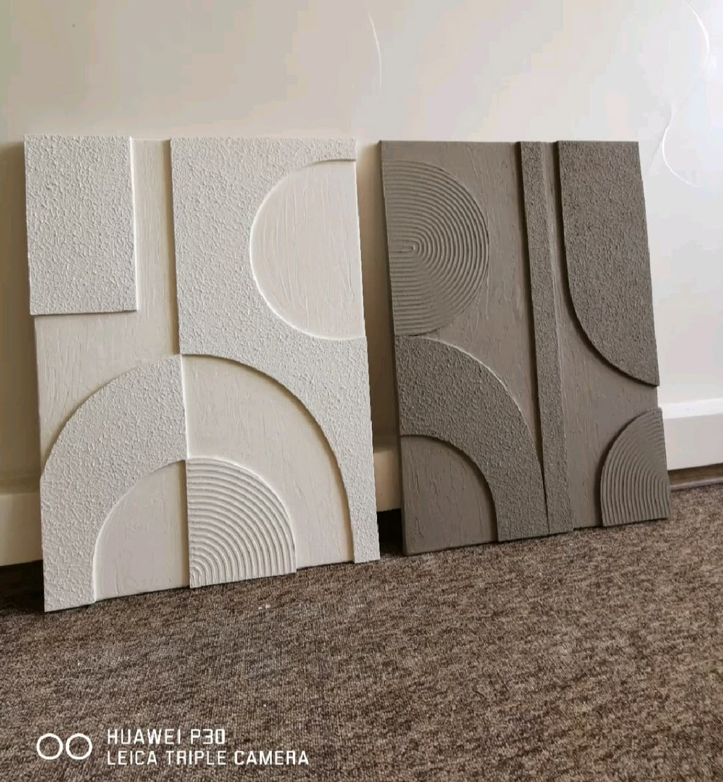 Ivory White & Grey Eclipse Relief – Handcrafted Abstract Wall Art on Stretched Wooden Canvas | Wallorah