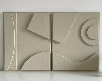 Sand Beige Harmony Diptych – Handcrafted Abstract Wall Art on Stretched Wooden Canvas | Wallorah