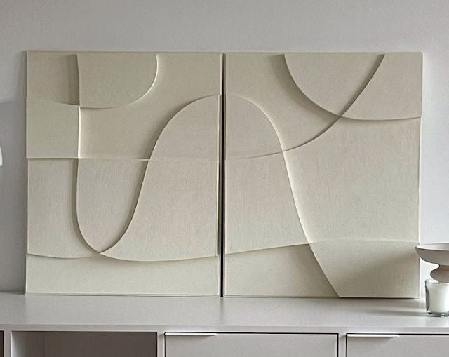 Ivory Harmony Diptych – Handcrafted Abstract Wall Art on Stretched Wooden Canvas | Wallorah