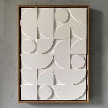 Ivory Mosaic Geometry – Handcrafted Abstract Wall Art on Stretched Wooden Canvas | Wallorah