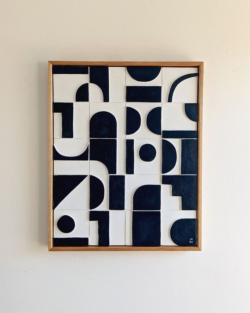 Monochrome Mosaic – Black & Ivory Handcrafted Abstract Wall Art on Stretched Wooden Canvas | Wallorah