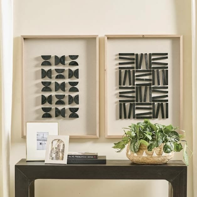 Monochrome Tribal Duo – Black & Ivory Handcrafted Abstract Wall Art Set on Stretched Wooden Canvas | Wallorah