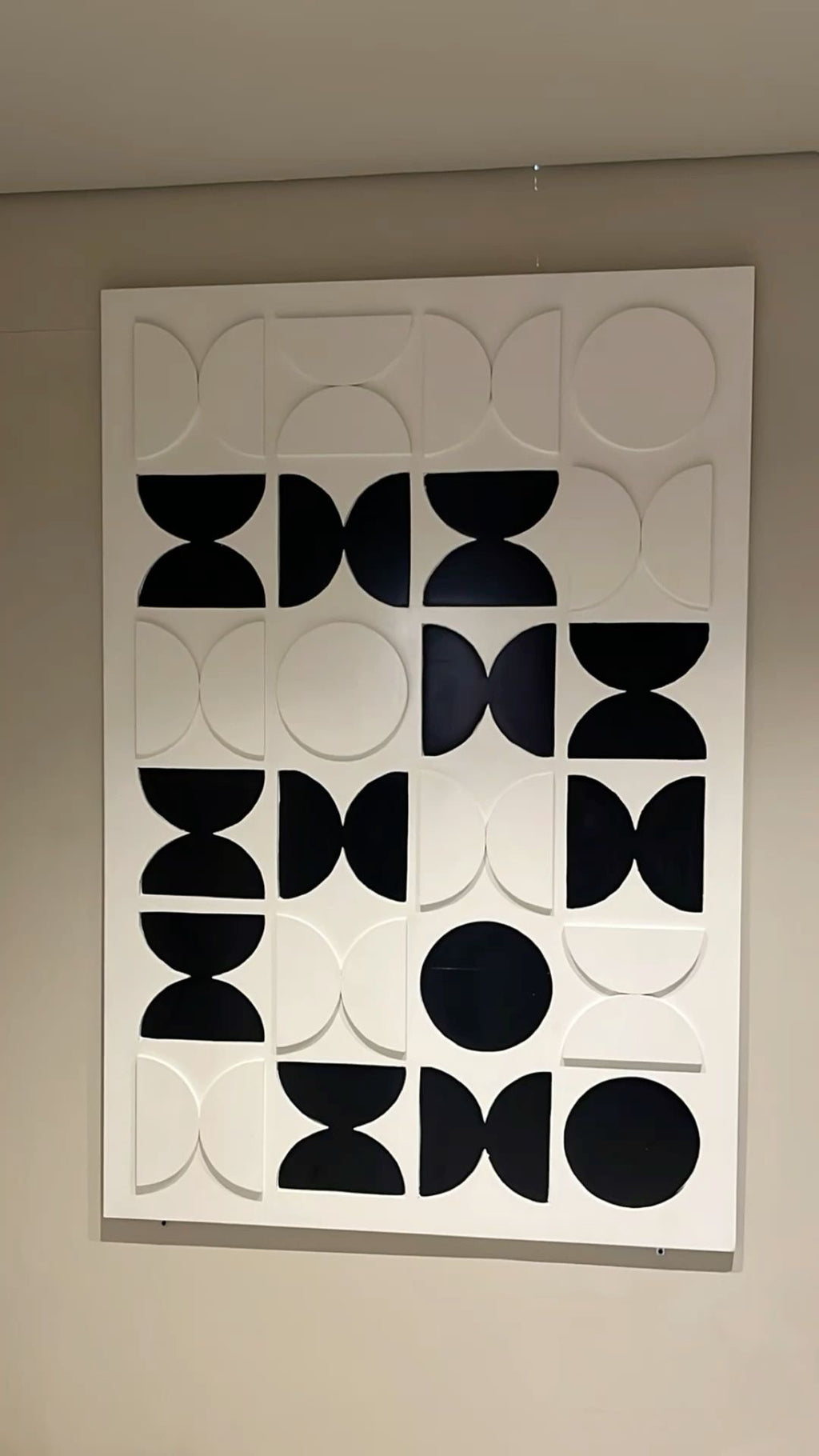 Monochrome Eclipse Grid – Black & Ivory Handcrafted Geometric Wall Art on Stretched Wooden Canvas | Wallorah