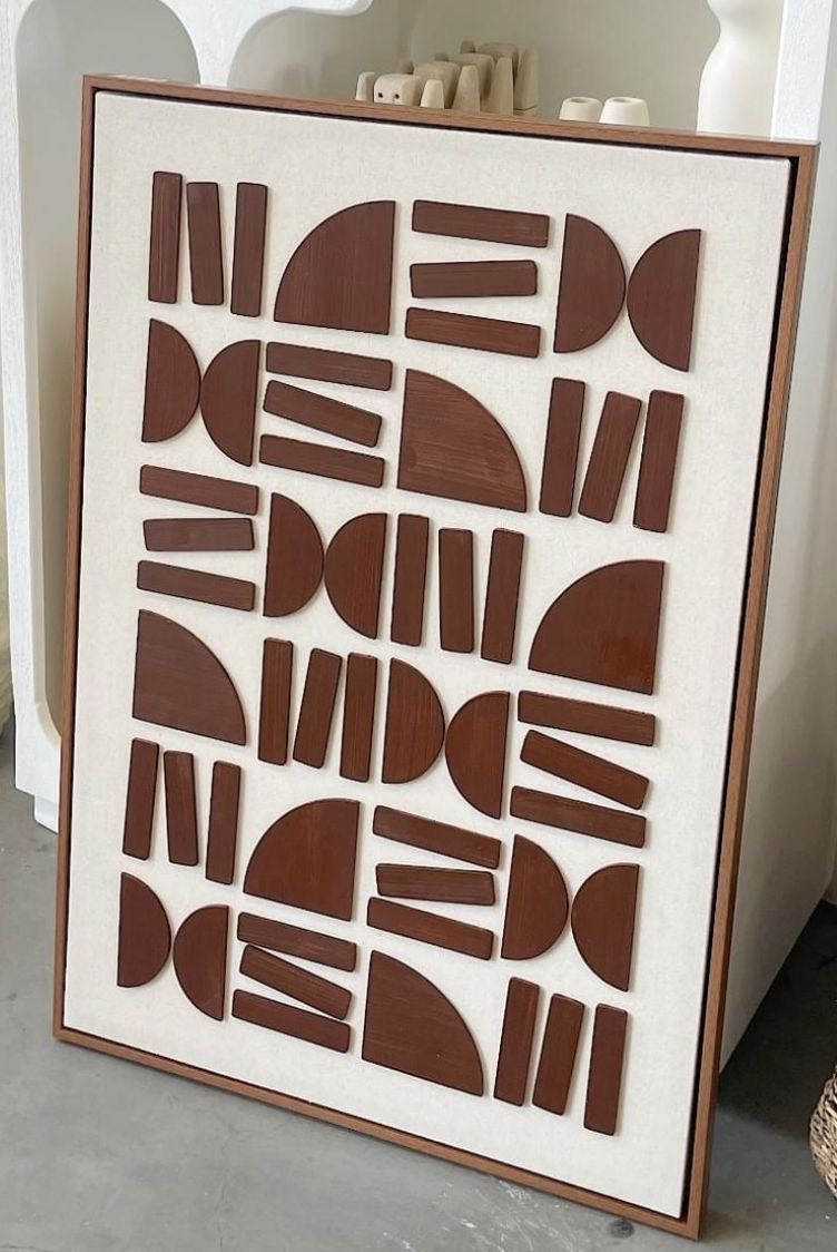 Terra Mosaic – Walnut Brown & Ivory Handcrafted Geometric Wall Art on Stretched Wooden Canvas | Wallorah