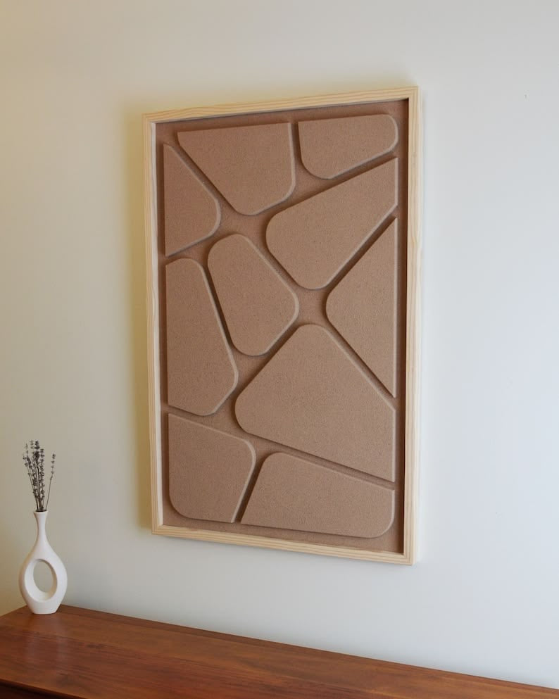 Stone Mosaic – Warm Taupe Handcrafted Geometric Wall Art on Stretched Wooden Canvas | Wallorah