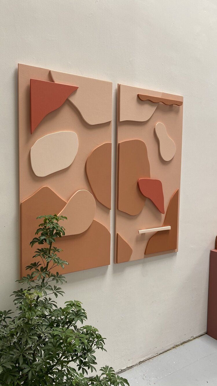 Terracotta Harmony Duo – Terracotta & Blush Pink Handcrafted Abstract Wall Art Set on Stretched Wooden Canvas | Wallorah