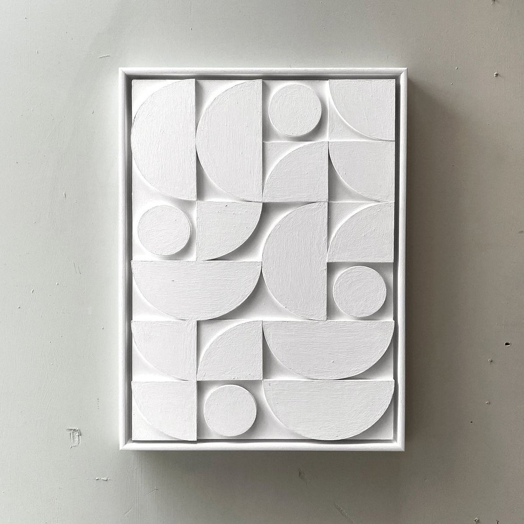 Ivory Geometric Mosaic – Ivory White Handcrafted Abstract Wall Art on Stretched Wooden Canvas | Wallorah