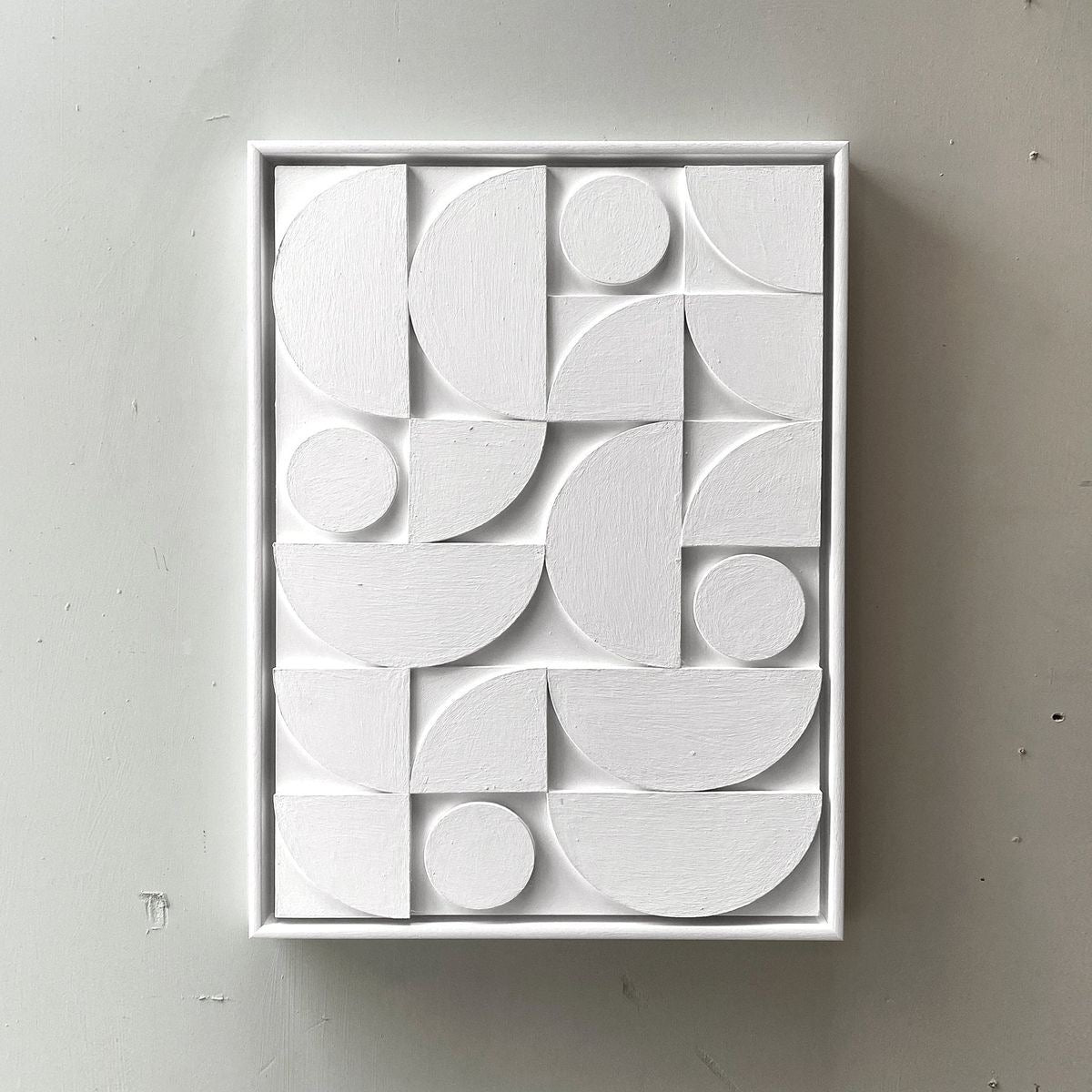 Ivory Geometric Mosaic – Ivory White Handcrafted Abstract Wall Art on Stretched Wooden Canvas | Wallorah