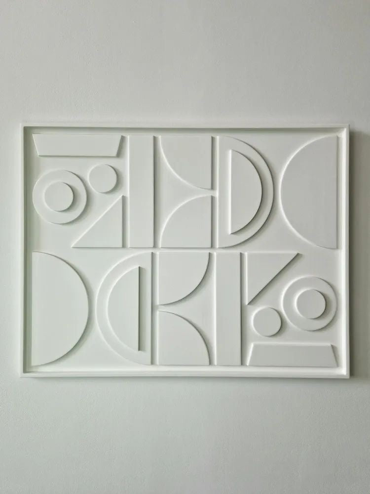 Ivory Geometry Grid – Ivory White Handcrafted Abstract Wall Art on Stretched Wooden Canvas | Wallorah