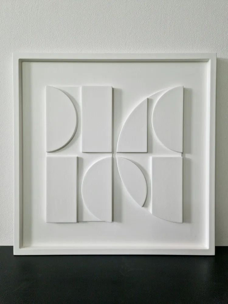 Ivory Crescent Balance – Ivory White Handcrafted Geometric Wall Art on Stretched Wooden Canvas | Wallorah