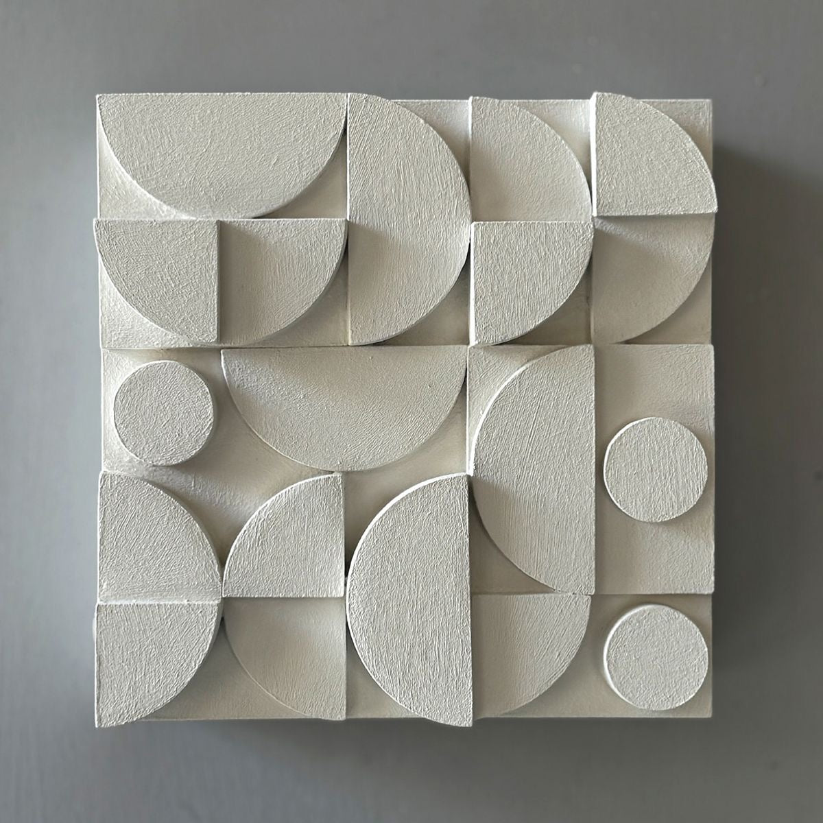 Ivory Eclipse Mosaic – Ivory White Handcrafted Geometric Wall Art on Stretched Wooden Canvas | Wallorah