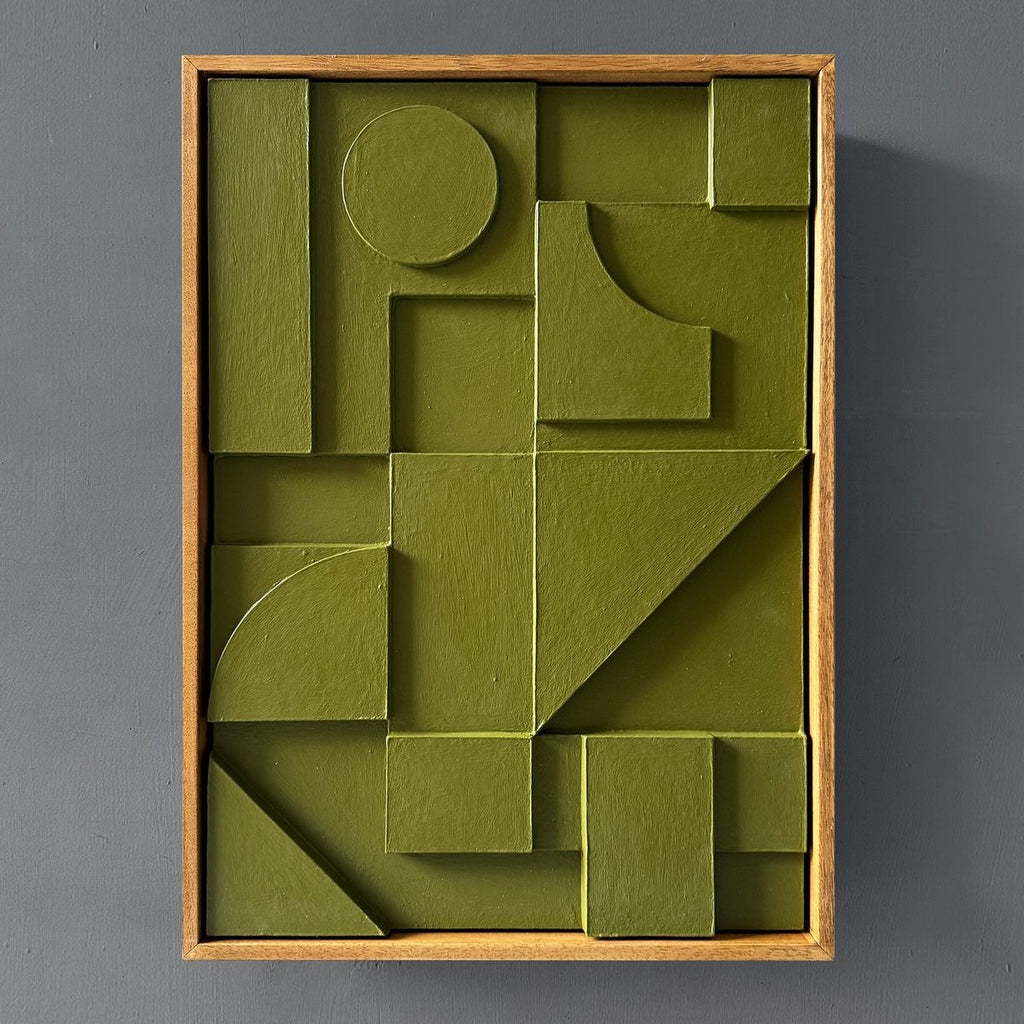 Olive Geometry – Olive Green Handcrafted Geometric Wall Art on Stretched Wooden Canvas | Wallorah