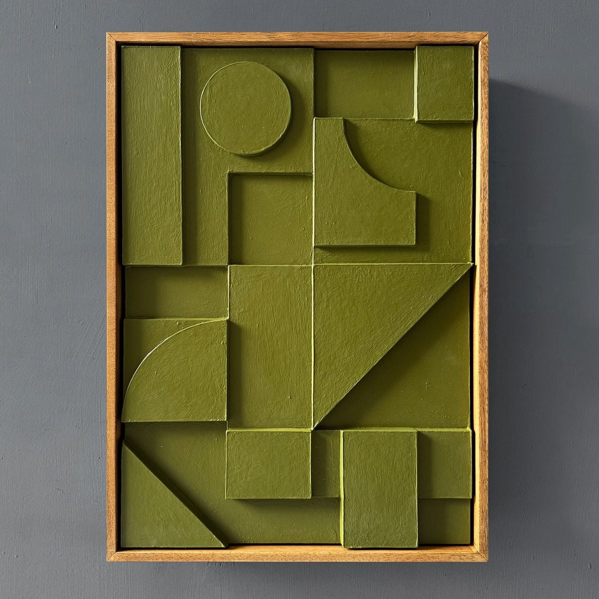 Olive Geometry – Olive Green Handcrafted Geometric Wall Art on Stretched Wooden Canvas | Wallorah