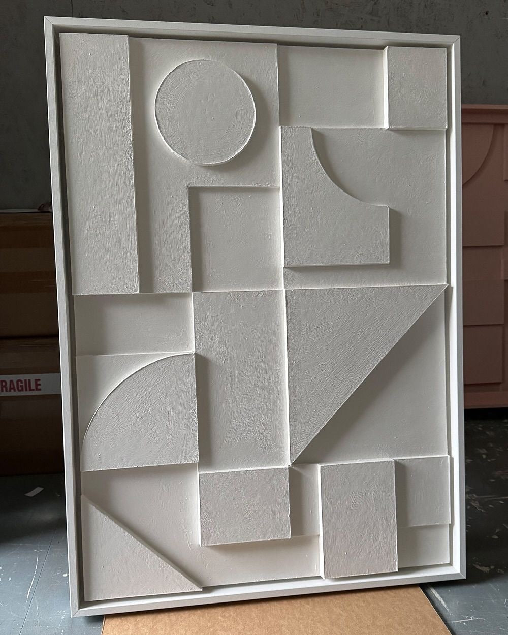 Ivory Structure – Ivory White Handcrafted Geometric Wall Art on Stretched Wooden Canvas | Wallorah
