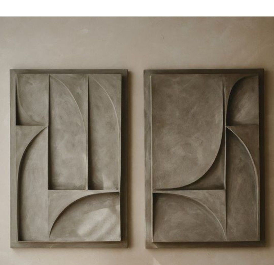 Earthform Duo – Stone Taupe Handcrafted Diptych Wall Art on Stretched Wooden Canvas | Wallorah