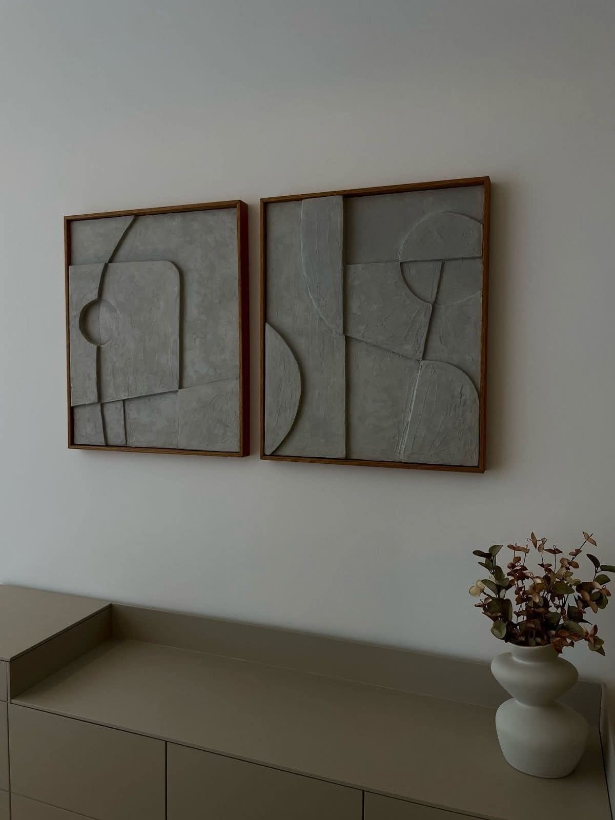 Slate Harmony Duo – Slate Grey Handcrafted Abstract Wall Art Set on Stretched Wooden Canvas | Wallorah