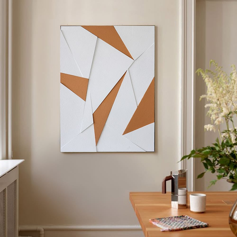 Terracotta Prism – Terracotta & White Handcrafted Geometric Wall Art on Stretched Wooden Canvas | Wallorah