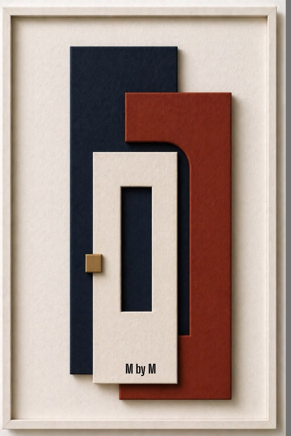Modern Portal – Navy Blue, Rust & Ivory Handcrafted Geometric Wall Art on Stretched Wooden Canvas | Wallorah