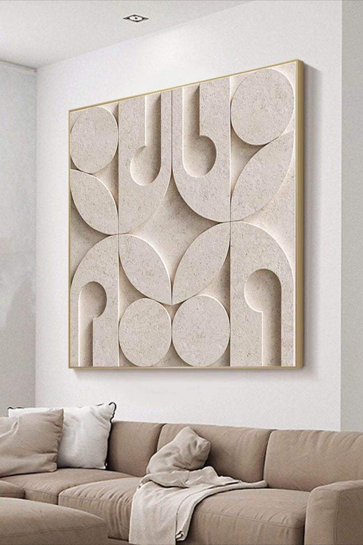 Eternal Geometry – Sand Beige Handcrafted 3D Abstract Wall Art on Stretched Wooden Canvas | Wallorah