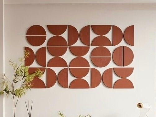 Terracotta Mosaic – Terracotta Brown Handcrafted Geometric Wall Art Set on Stretched Wooden Canvas | Wallorah