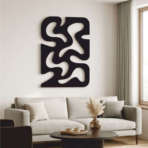 Midnight Flow – Black Handcrafted Organic Abstract Wall Art on Stretched Wooden Canvas | Wallorah