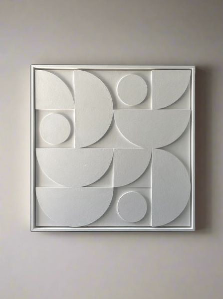 Ivory Geometry – Handcrafted Geometric Abstract Wall Art on Stretched Wooden Canvas | Wallorah