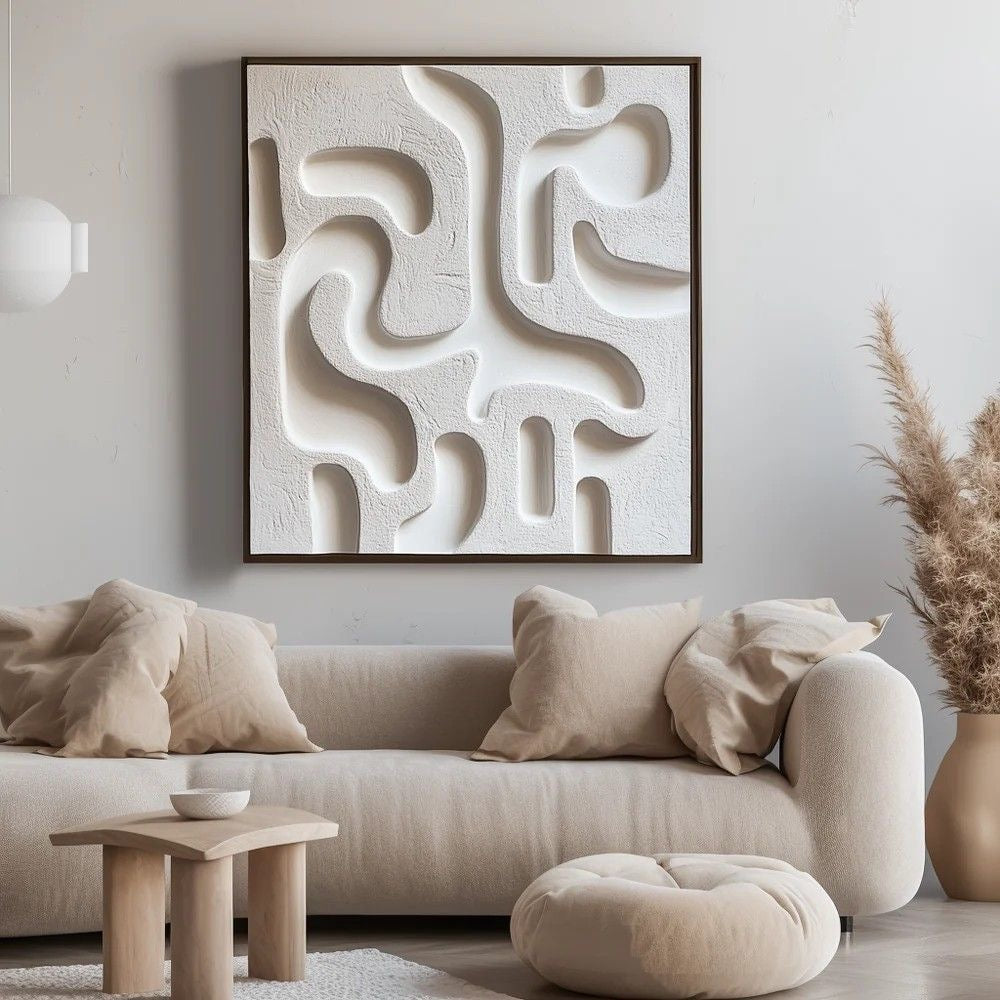 Ivory Flow – Handcrafted Organic Abstract Wall Art on Stretched Wooden Canvas | Wallorah