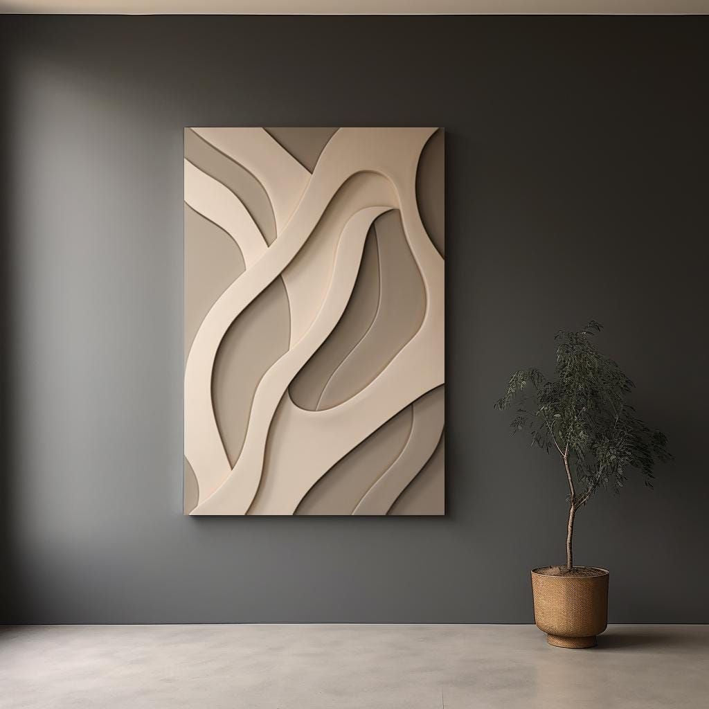 Flowing Harmony – Beige & Taupe Handcrafted Textured Wall Art on Stretched Wooden Canvas | Wallorah