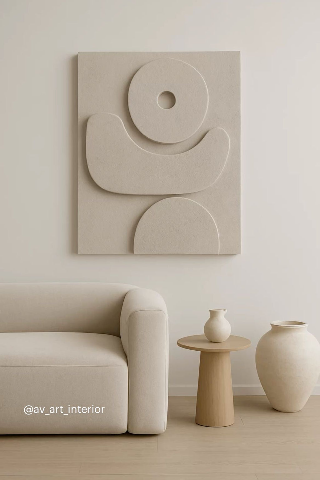 Serene Orbit – Ivory Beige Handcrafted Minimalist Textured Wall Art on Stretched Wooden Canvas | Wallorah