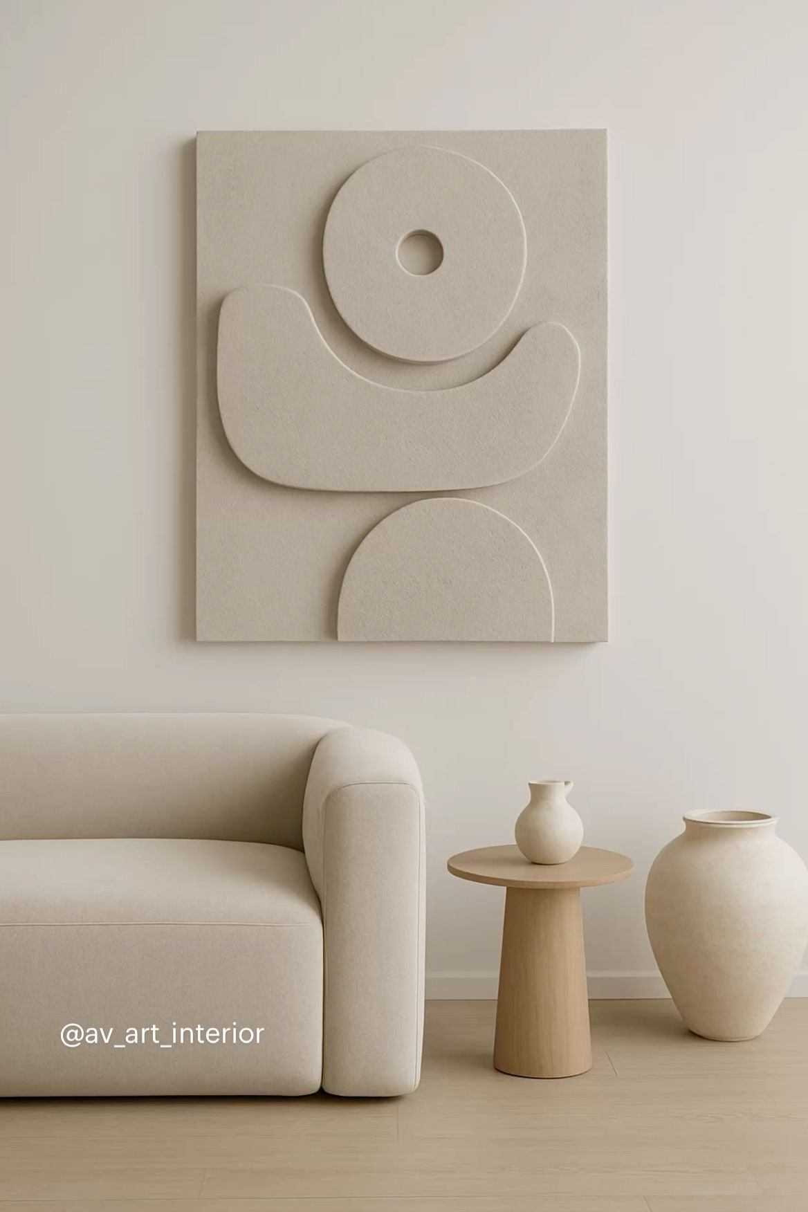 Serene Orbit – Ivory Beige Handcrafted Minimalist Textured Wall Art on Stretched Wooden Canvas | Wallorah