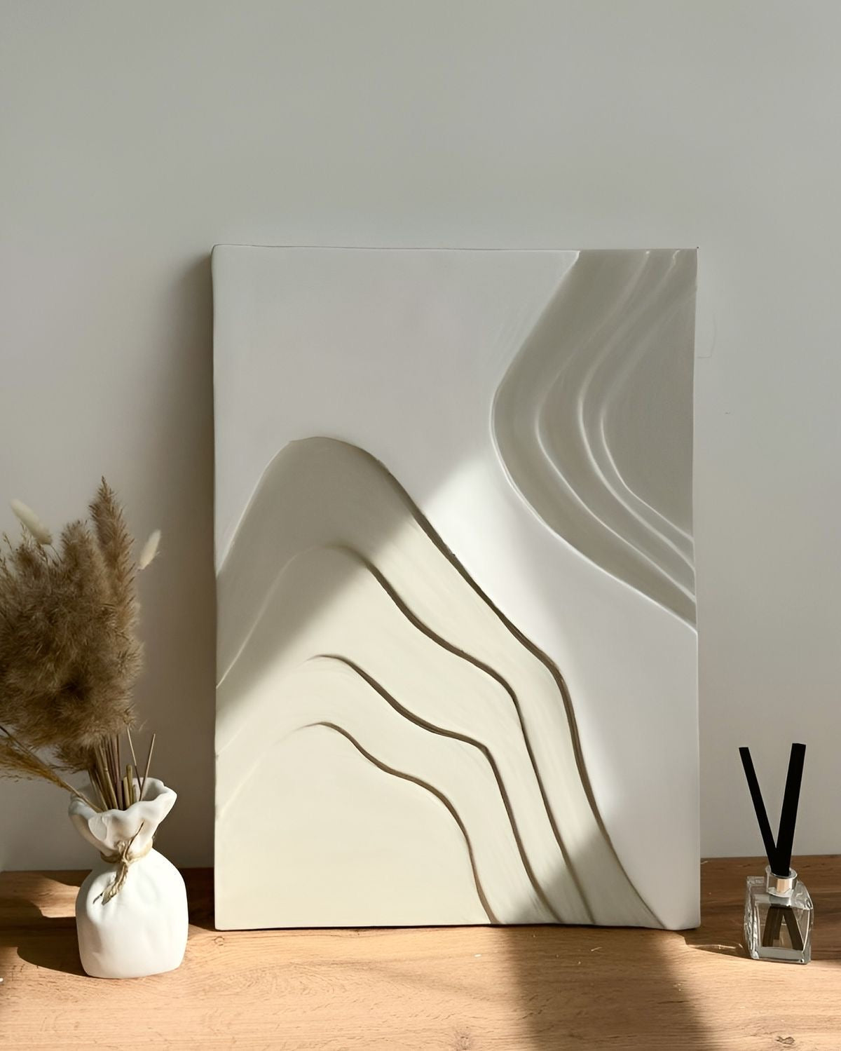 Desert Flow – Ivory & Sand Handcrafted Textured Wall Art on Stretched Wooden Canvas | Wallorah