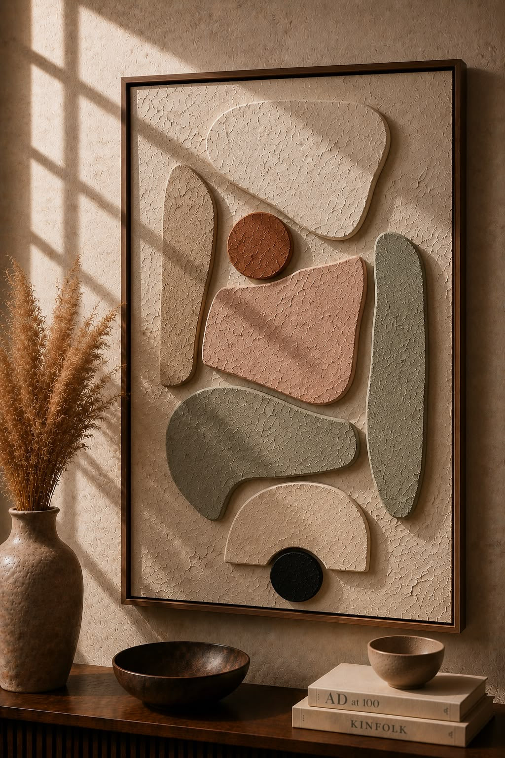 Earthtone Balance – Beige, Sage & Terracotta Handcrafted Textured Wall Art on Stretched Wooden Canvas | Wallorah