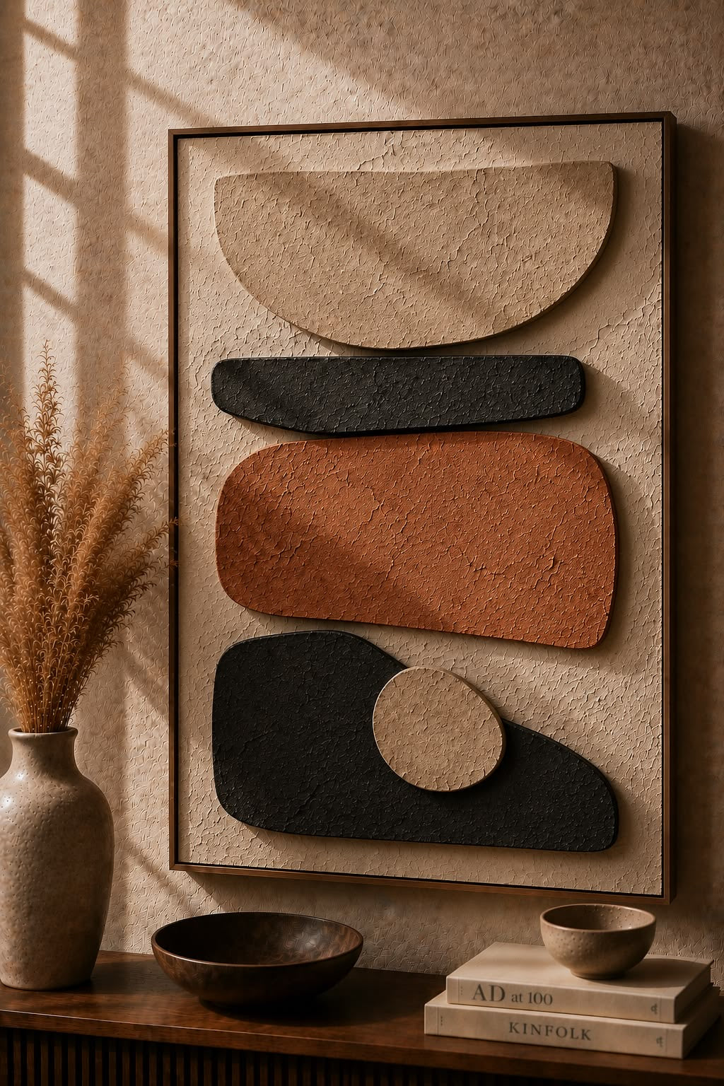 Rust & Charcoal Harmony – Handcrafted Abstract Textured Wall Art on Stretched Wooden Canvas | Wallorah