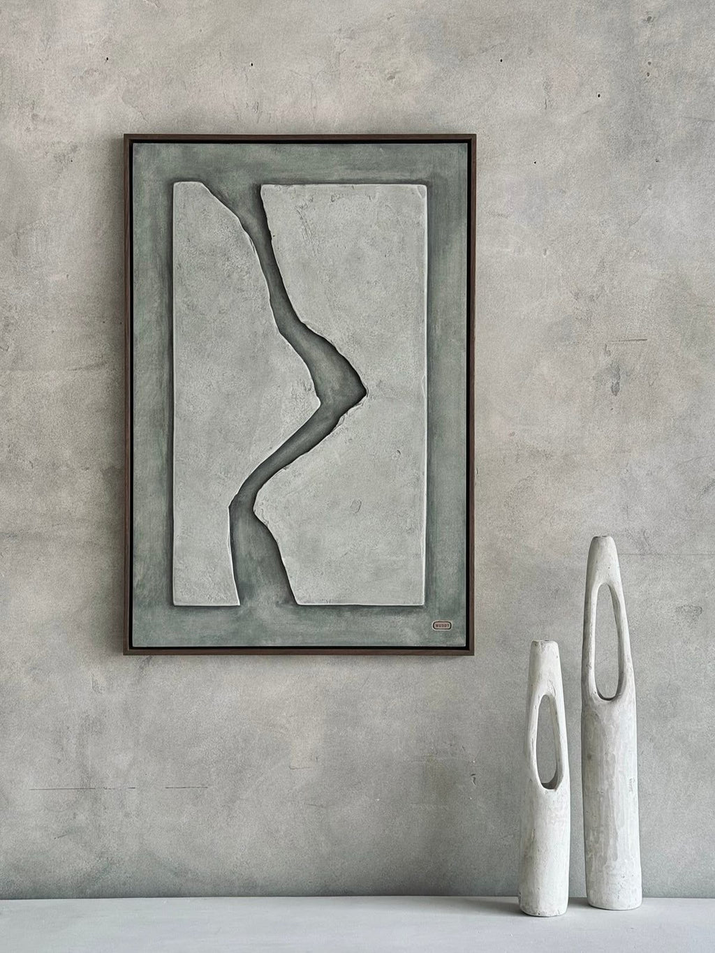 Fractured Serenity – Sage Grey & Stone White Handcrafted Abstract Wall Art on Stretched Wooden Canvas | Wallorah