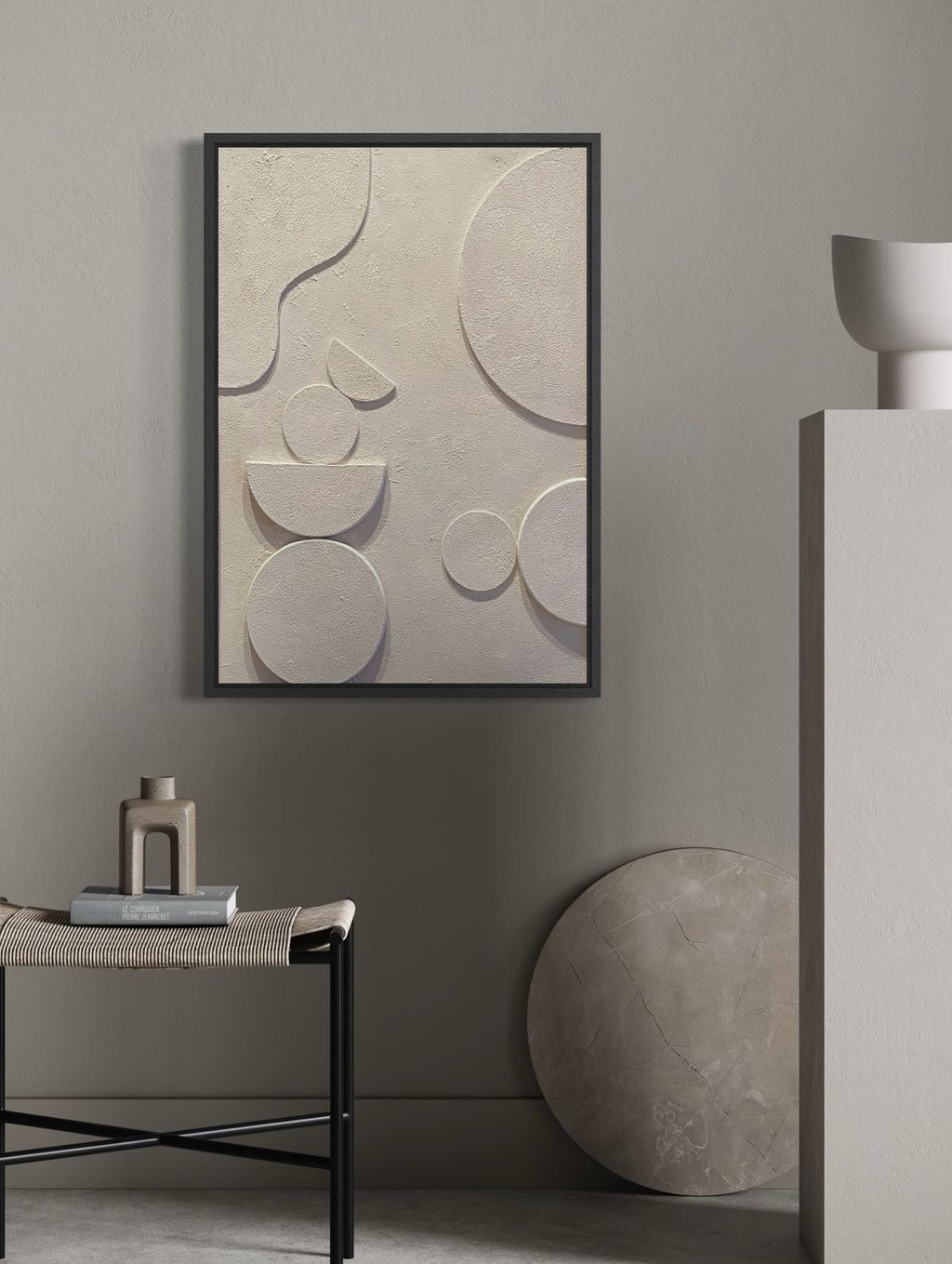 Ivory Balance – Ivory White Handcrafted Geometric Abstract Wall Art on Stretched Wooden Canvas | Wallorah
