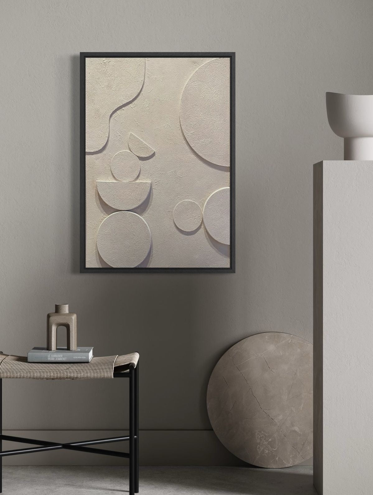 Ivory Balance – Ivory White Handcrafted Geometric Abstract Wall Art on Stretched Wooden Canvas | Wallorah