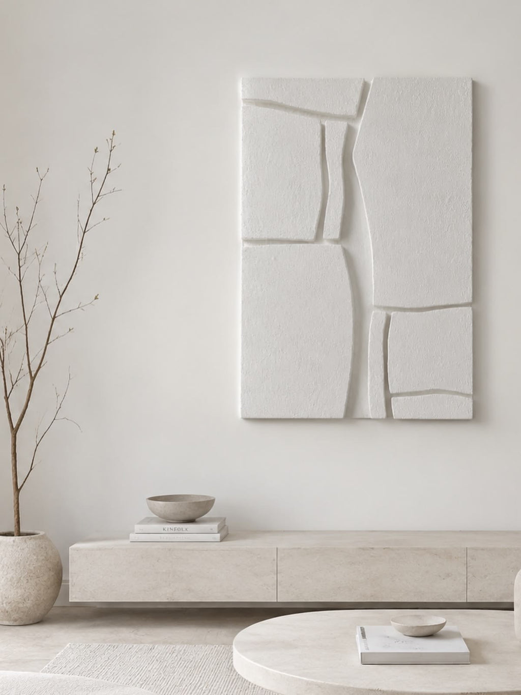 Ivory Rift – Handcrafted Ivory White Minimalist Textured Wall Art on Stretched Wooden Canvas | Wallorah