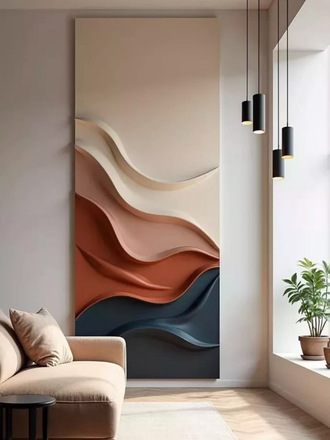 Terracotta Flow – Handcrafted Terracotta, Ivory & Slate Blue Abstract Wall Art on Stretched Wooden Canvas | Wallorah