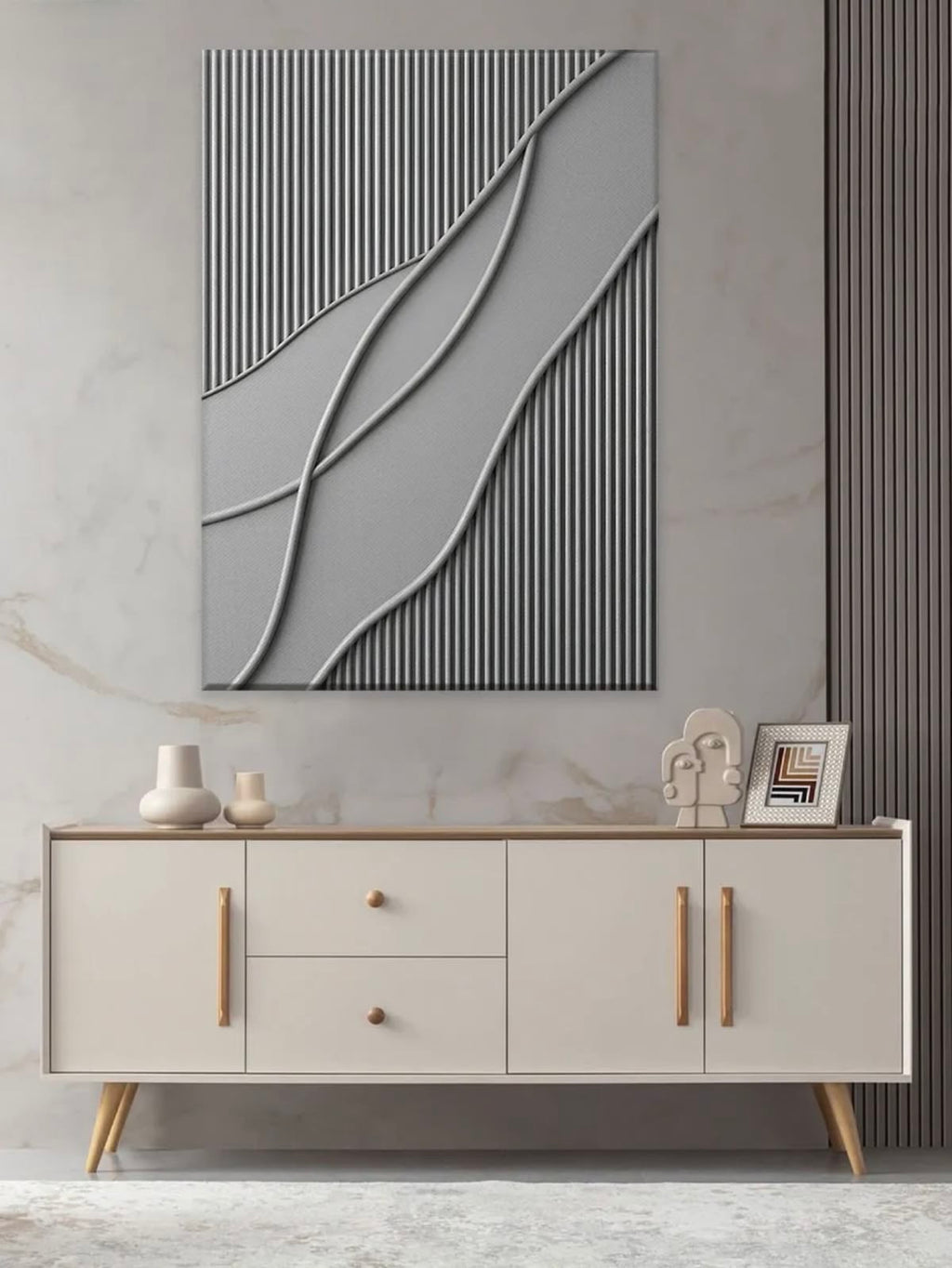 Silver Flow – Handcrafted Silver Grey Minimalist Textured Wall Art on Stretched Wooden Canvas | Wallorah